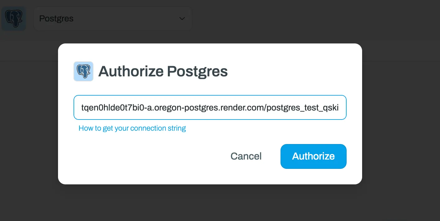 Screenshot of the Whalesync Postgres connection dialog