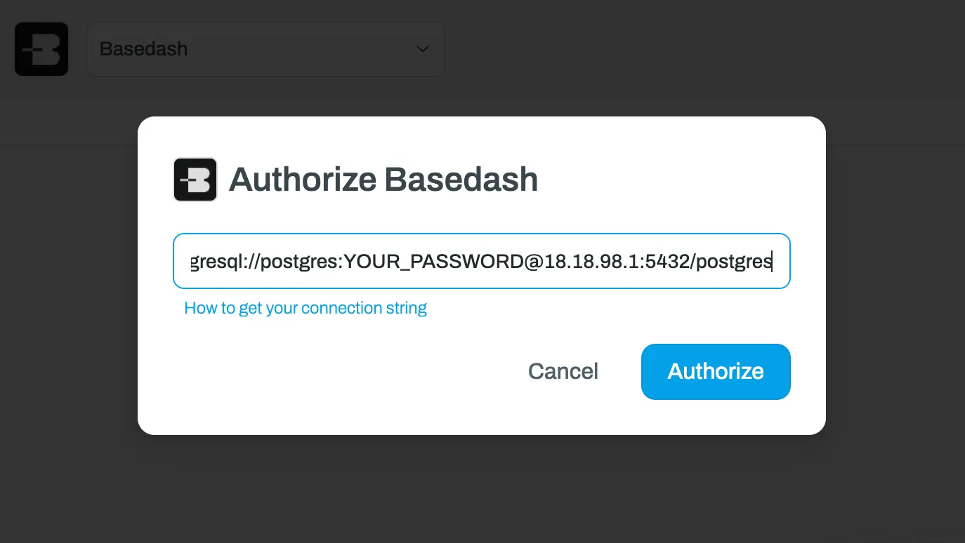 Screenshot of the Whalesync Postgres connection dialog