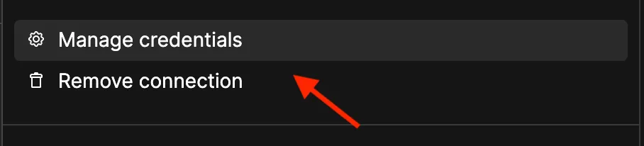 Screenshot of the manage credentials button in Basedash