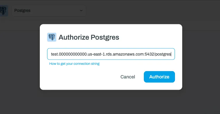 Screenshot of the Whalesync Postgres connection dialog
