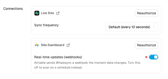 Sync frequency set to the default interval for a connection